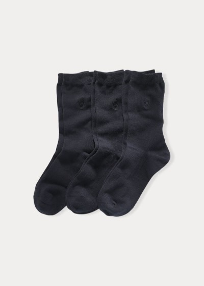 Calcetines Polo Ralph Lauren Mujer Negros - Flat Knit Crew 3-Pack - OEDGK5278